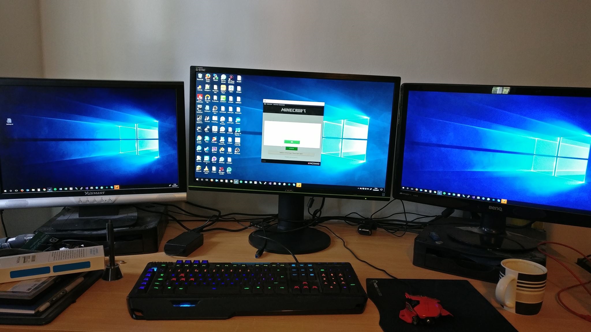 My triple monitor setup - and coffee